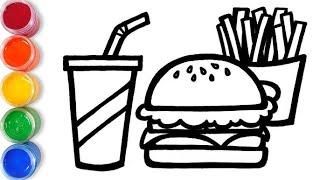 Let's learn to Burger meal drawing and coloring for Toddler, KiDs Art and Learn