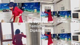 TUZLU SUYLA CAMLARI SİLDİMMÜKEMMEL FİKİR/%keşfet#Keşfetteyiz #katıl #temiz #temizlikvlog #ffoort#