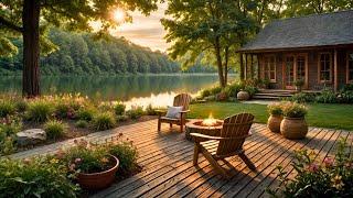 Peaceful Summer Morning: Serene Lakeside Cabin Retreat with Soothing Nature Sounds for Relaxation