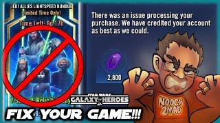 I WASN'T TRYING TO BUY CRYSTALS!!!  Lightspeed Bundle FAIL By Capital Games!  SWGOH