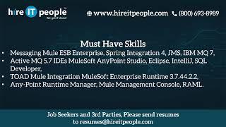 Cloud Integration Jobs | Mulesoft Jobs | Scottsdale, AZ | Job ID: 33504 |