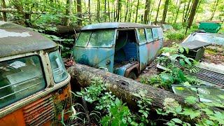 Sitting 55 Years 1958 VW BUS Found Buried in a Stream - woods of NH