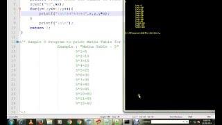 PRINT MATHS TABLE  USING C PROGRAM DEMO