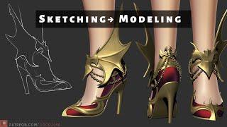 Modeling speed process| Game high heel modeling | Maya