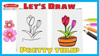 How to draw a Pretty Tulip with Arts and crafts kingdom Kids Learning