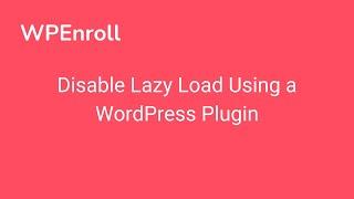 Disable Lazy Load Using a WordPress Plugin