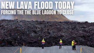 Large Lava Flow Today Took Out The Blue Lagoon Road Again - New Drone Footage