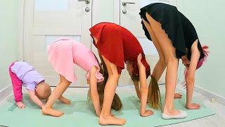 YOGA CHALLENGE PART 2: Mother and daughters trying couple yoga poses FUNNY VIDEO with FOUR SISTERS
