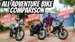 Biggest Indian Adventure Bike Comparison | Hero Xpulse vs Yezdi Adventure vs  RE Himalayan 450