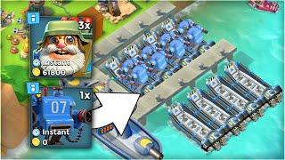 Boom Beach attacks with 8 Mechs and 12 Bombardiers