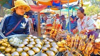 Cambodia Street Food Paradise at Oudong Market - Dessert, Frog, Chicken, Shrimp, Fish, Bee, & More