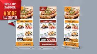 How To Design Food Roll Up Banner for Restaurant | Adobe Illustrator