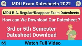 MDU Regular Course Fresh, Reappear Exams Datesheet | Download Datesheet For BA Course |