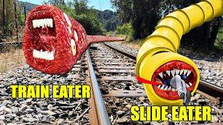 SCP SLIDE VS TRAIN EATER FILMÉ DANS LA VRAIE VIE ! TRAIN EATER Mange BLIPPI !!