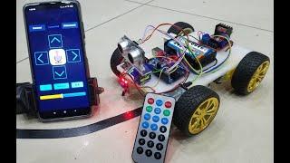 How to Make Arduino All in One Robot | Line Follower Obstacle Avoiding IR Remote and Mobile Control