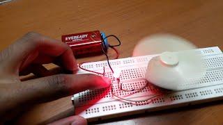 How to make a "Push-button Fan" using Micro-Switch & DC Motor on a Breadboard.