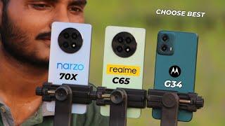 Moto G34 5g vs Realme C65 5g vs Realme Narzo 70x 5g : Comparison & Test.