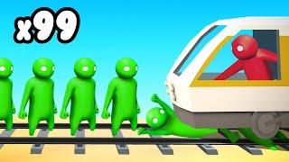 TRAIN vs 100 PLAYER HORDE! (Gang Beasts)