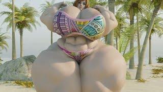 Giantess Beach Girl Growth Giantess Breast Expansion Animation