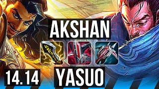 AKSHAN vs YASUO (MID) | 9/1/4, 1300+ games, Legendary | EUW Master | 14.14