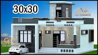 30'-0"x30'-0" 3D Home Design | 3 Room 3D Village House Design | Gopal Architecture