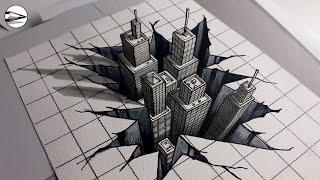 How to Draw a 3D City Optical Illusion