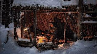 3 Day [Solo Winter Camping] in My Bushcraft Shelter on Deer Skins - Craft Bird Feeder - ASMR