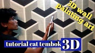 mural dinding motif 3d- tutorial cat tembok motif 3d- 3d wall painting