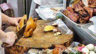 Hong Kong Street Food. The Quick Lunch Boxes of Chopped Chickens and Pork. Seen Around Wan Chai