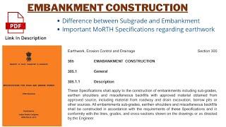 EMBANKMENT CONSTRUCTION | DIFFERENCE BETWEEN SUBGRADE & EMBANKMENT | IMPORTANT MORTH SPECIFICATIONS.