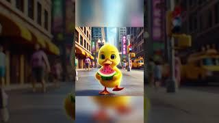 Duckling Is Eating Watermelon Happily#funny #duck #cartoon#cute