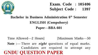 Gndu BBA 6th Semester English Compulsory Question Paper || BBA 6th Semester English Question Paper