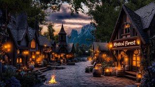 Peaceful Village Medieval Ambience  Relaxing Crackling Fire Sounds, Crickets, Blacksmith sounds