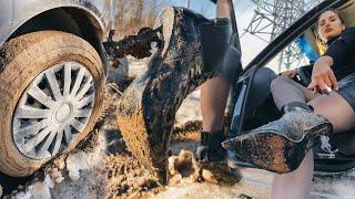 MUDDY HEELS || Tanya walks through the mud in high heels