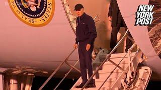 Biden slowly trudges off Air Force One, appears to struggle getting into car after COVID diagnosis