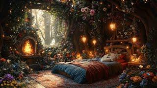 Cozy Fantasy Secret Relaxing Nook | Magical Piano, Harp Music & Fireplace | Deep Sleep, Rest, Heals