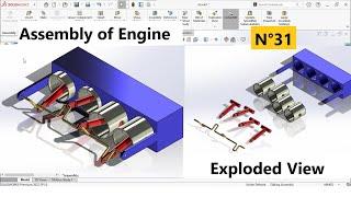 SolidWorks Tutorial N°31 - Engine Assembly and Exploded view with RealView Graphics