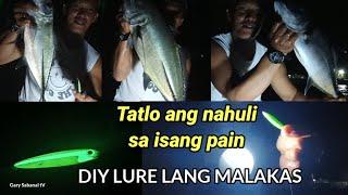 Tatlo ang nahuli sa isang pamain/fishing at night using DIY LURE bira-bira #diylure #luminouslure