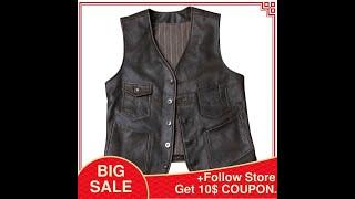 2021 Vintage Brown American Style Casual Leather Vest Men Plus Size 4XL Genuine Cowhide Spring Slim