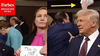 SHOCK MOMENT: GOP Lawmaker Grabs Dem's 'This Is Not Normal' Sign As Trump Enters Speech To Congress