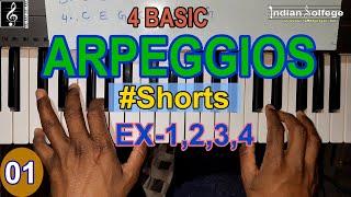 4 Basic Arpeggios |Part-1 Ex-1,2,3,4 | Easy Left Hand Patterns| How to Make Arpeggios|Indian Solfege