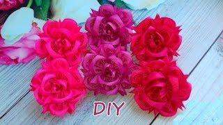 Пушистые цветы из лент  Канзаши  DIY  Ribbon flowers OlgaRibbons