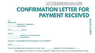 Payment Confirmation Letter – Sample Letter of Confirmation