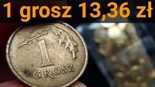 1 grosz 1990 Najrzadsza mosiężna moneta obiegowa groszowa, Cena 1336 za woreczek Ceny Kwiecień 2022