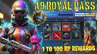 A9 ROYAL PASS//1 TO 100 RP REWARDS // ACE 9 ROYAL PASS LEAKS ( A9 ROYAL PASS PUBG MOBILE/BGMI )