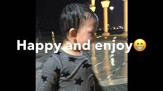 Triplets enjoying water fountain-Kembar bermain air pancut