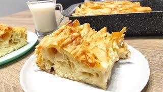 Pie with Odrin crust, sparkling water and cheese. Fluffy homemade pie with ready crusts.