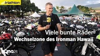 Viele (bunte) Räder: In der Wechselzone der Ironman-WM Hawaii 2024