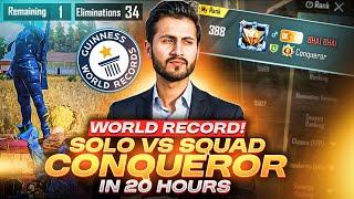 World Record !! Solo V Squad Conqueror In 20 Hours On Mobile | MK Gaming