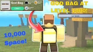 REACHING LEVEL 1000 & CRAFTING THE GOD BAG!!! *10,000 Space!* (Booga Booga Hybrid)